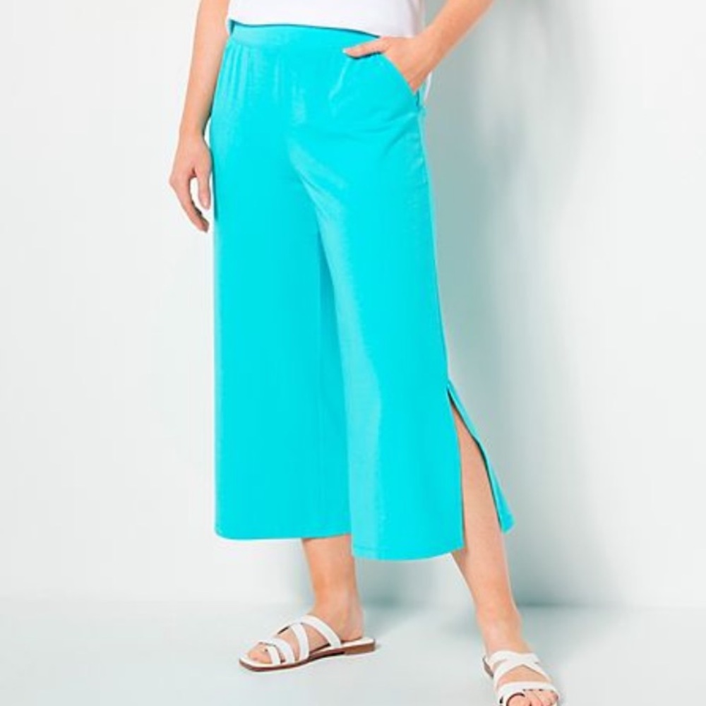 Denim and Co aqua beach jersey wide leg capris